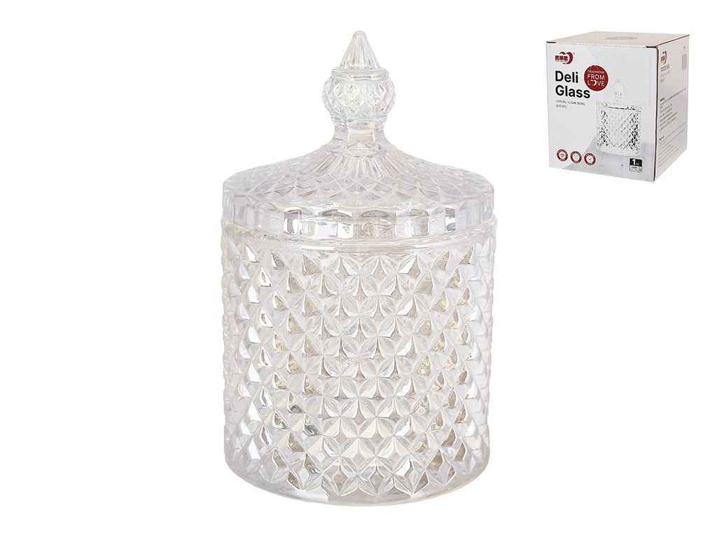 Банка для зберігання 300мл з кришкою скляна Crystal прозорий перламутр ТМ BONADI Банка для зберігання 300мл з кришкою скляна Crystal прозорий перламутр ТМ BONADI