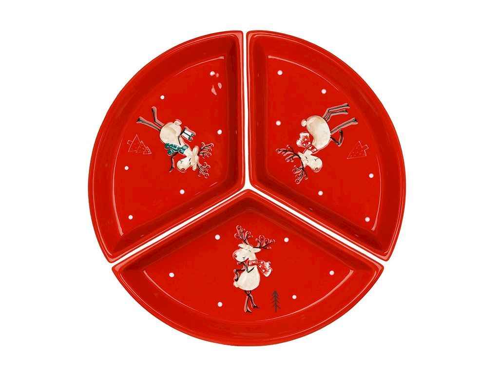 Менажниця 20,8х12х3,5см кераміка з 3-х секцій Олені червоний ТМ BONADI Менажниця 20,8х12х3,5см кераміка з 3-х секцій Олені червоний ТМ BONADI