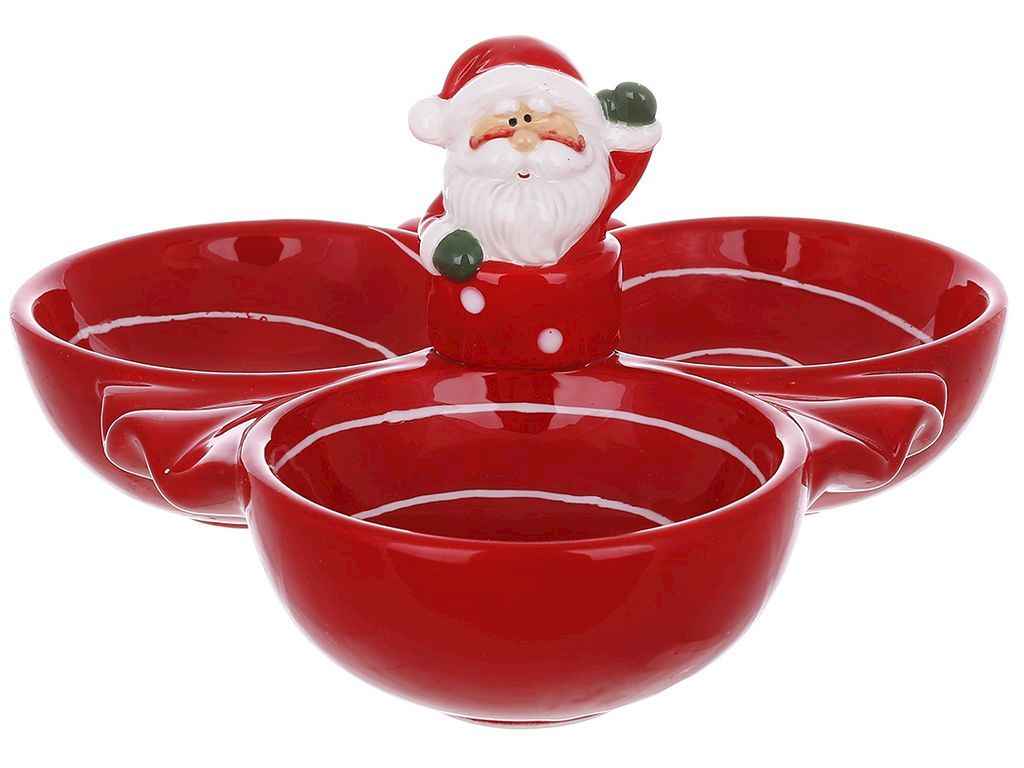 Менажниця 23х23х11см кераміка з обємною фігурою Санта червоний ТМ BONADI Менажниця 23х23х11см кераміка з обємною фігурою Санта червоний ТМ BONADI