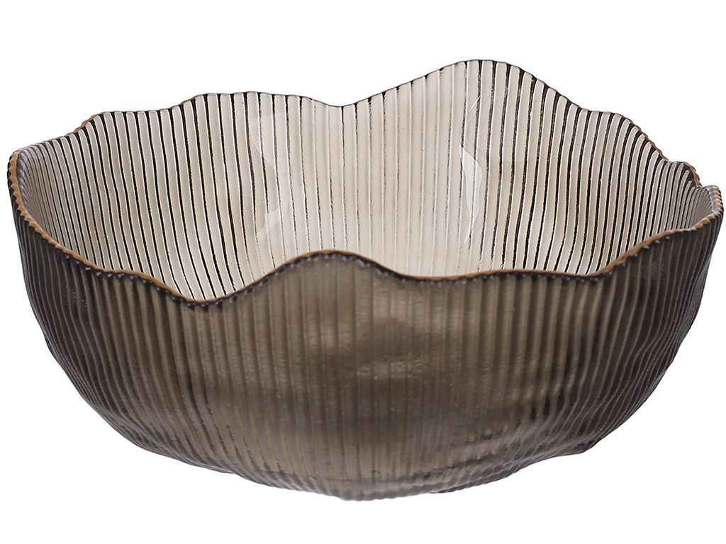 Салатник скляний Fleur 12,7х6,5см, сірий димчастий із золотим обідком ТМ BONADI Салатник скляний Fleur 12,7х6,5см, сірий димчастий із золотим обідком ТМ BONADI