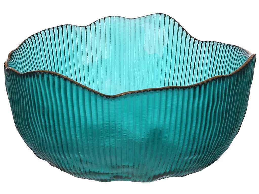 Салатник скляний Fleur 12,7х6,2см, бірюзово-зелений із золотим обідком ТМ BONADI Салатник скляний Fleur 12,7х6,2см, бірюзово-зелений із золотим обідком ТМ BONADI