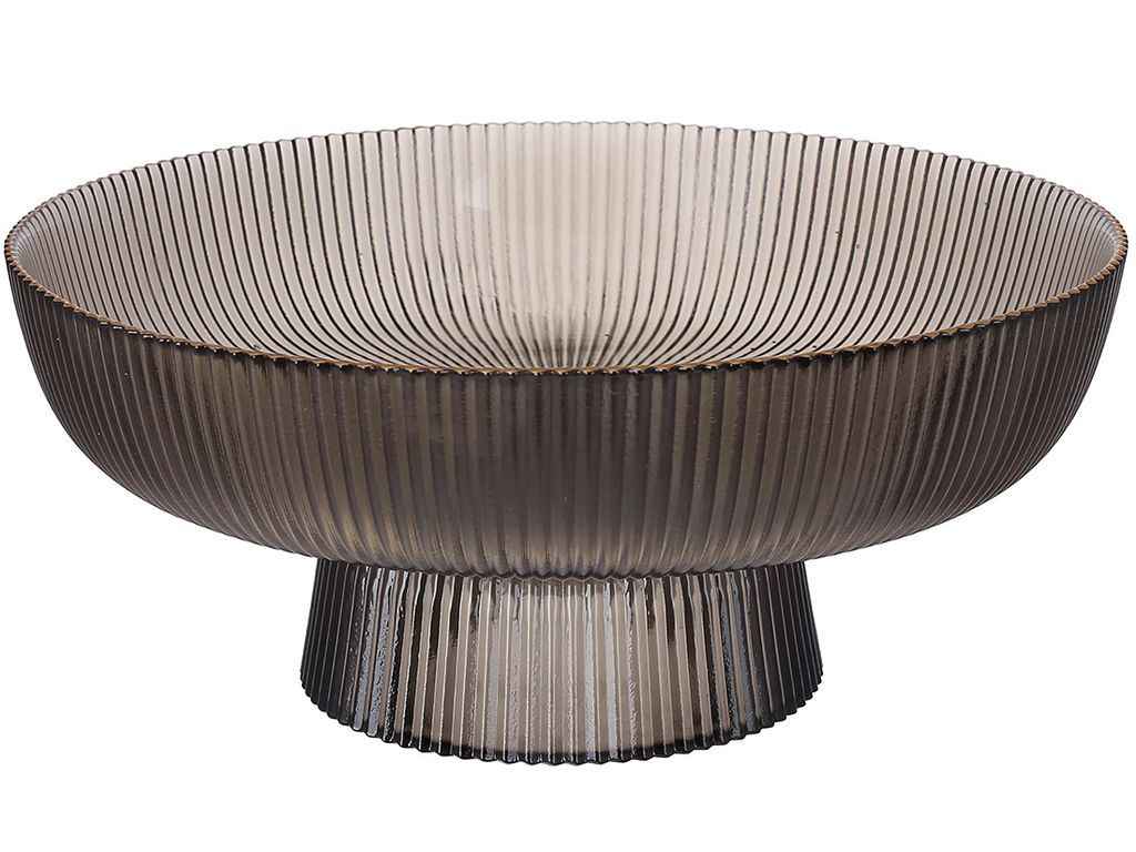 Фруктівниця скляна на нозі Scandi із золотим обідком 20х8,5см, сірий димчастий ТМ BONADI Фруктівниця скляна на нозі Scandi із золотим обідком 20х8,5см, сірий димчастий ТМ BONADI