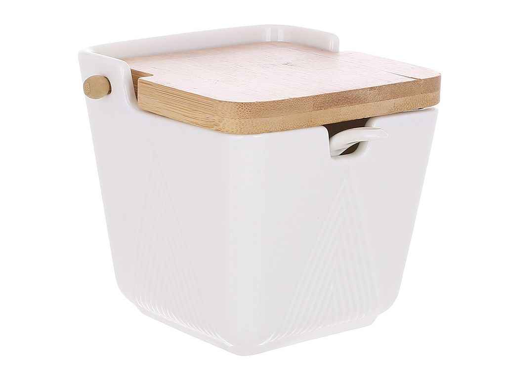 Цукорниця порцелянова з ложкою та бамбуковою кришкою Grace 10,5х9,5см ТМ BONADI Цукорниця порцелянова з ложкою та бамбуковою кришкою Grace 10,5х9,5см ТМ BONADI