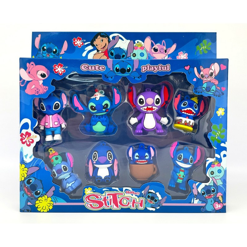 Набір колекційних фігурок "Ліло і Стіч" 9527-3A силікон, 8 шт Набір колекційних фігурок "Ліло і Стіч" 9527-3A силікон, 8 шт