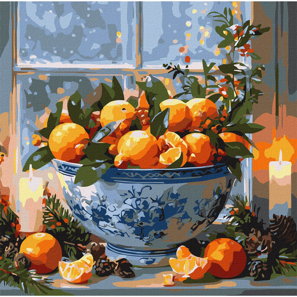 Картина за номерами "Цитруси у вазі" KHO5742, 40х40 см Картина за номерами "Цитруси у вазі" KHO5742, 40х40 см