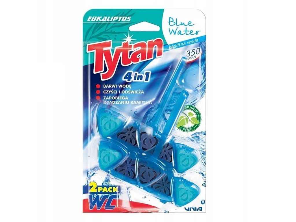 Блок для туалетів 2штх40г Чотирьохфазний 4в1 Blue Water Eucalyptus ТМ TYTAN Блок для туалетів 2штх40г Чотирьохфазний 4в1 Blue Water Eucalyptus ТМ TYTAN