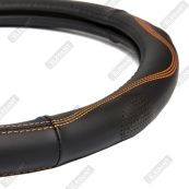 Чохол на кермо шкіра "М" (37-38см) чорний Elegant 105802 прошитий помаранчевою ниткою/біла осн/4 шва. Изображение №3