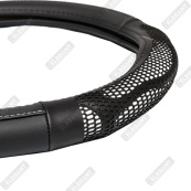 Чохол на кермо шкіра "М" (37-38см) чорний Elegant 105805 біла вставка/біла основа/4 шва(8,5см). Зображення №2