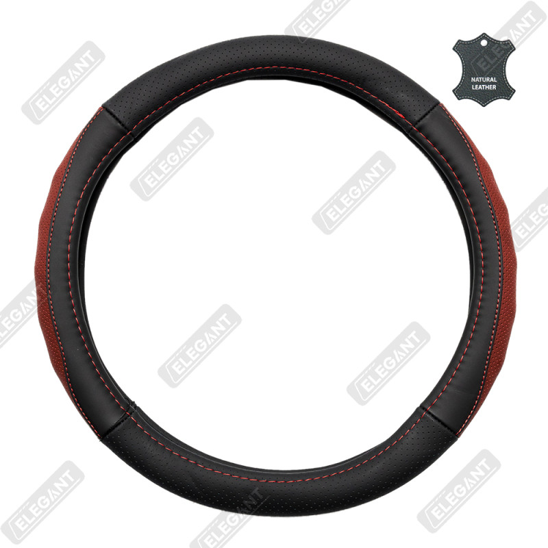 Чохол на кермо шкіра "М" (37-38см) чорний Elegant 105808 перфорац+червона вставка/біла основа/4 шва Чохол на кермо шкіра "М" (37-38см) чорний Elegant 105808 перфорац+червона вставка/біла основа/4 шва