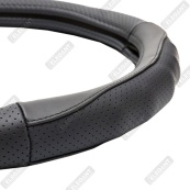 Чохол на кермо шкіра "М" (37-38см) чорний Elegant 105807 перфорація+чорна вставка /біла основа/4 шва. Изображение №3