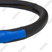 Чохол на кермо шкіра "М" (37-38см) чорний Elegant 105809 перфорація+синя вставка /біла основа/4 шва. Изображение №3