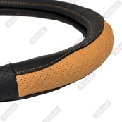 Чохол на кермо шкіра "М" (37-38см) чорний Elegant 105810 перфорац+коричнева вставка/біла основ/4 шва. Изображение №3 Чохол на кермо шкіра "М" (37-38см) чорний Elegant 105810 перфорац+коричнева вставка/біла основ/4 шва. Изображение №3