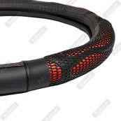 Чохол на кермо шкіра "М" (37-38см) чорний Elegant 105806 червона вставка/біла основа/4 шва(8,5см). Изображение №2