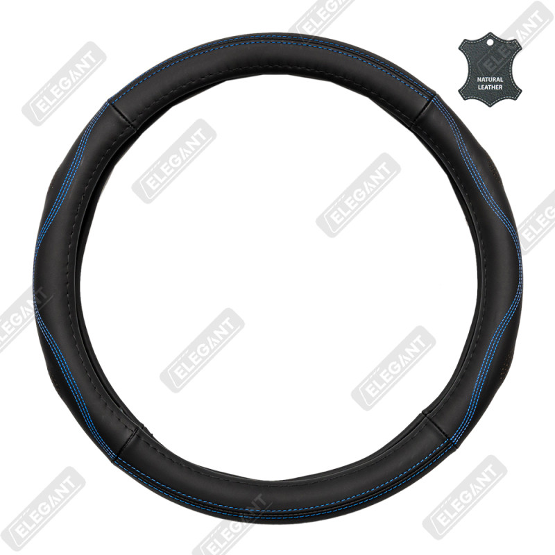 Чохол на кермо шкіра "S" (36см) чорний Elegant 105799 прошитий синьою ниткою/біла основа/4 шва(8,5см Чохол на кермо шкіра "S" (36см) чорний Elegant 105799 прошитий синьою ниткою/біла основа/4 шва(8,5см