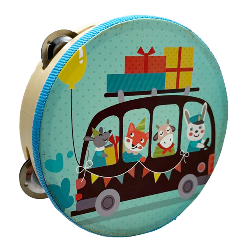 Дерев'яна іграшка Бубен "Тварини в транспорті" MD 0367-46 діаметр 15 см Дерев'яна іграшка Бубен "Тварини в транспорті" MD 0367-46 діаметр 15 см