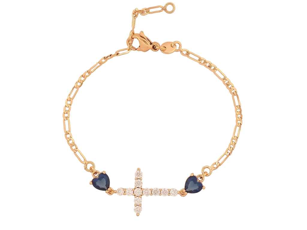 Браслет Позолота 18К Хрестик з синіми кристальними серцями 15,16,5см*2-13мм 302086 ТМ XUPING Браслет Позолота 18К Хрестик з синіми кристальними серцями 15,16,5см*2-13мм 302086 ТМ XUPING