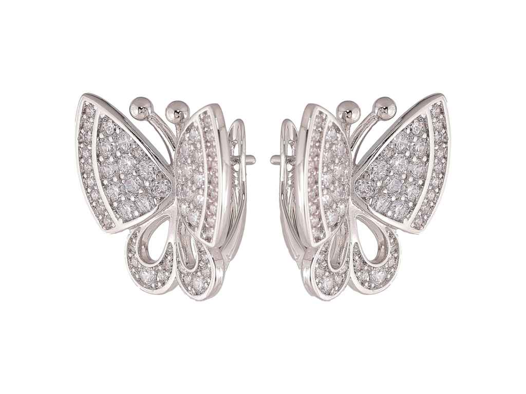 Сережки англійська застібка Родій Метелики з інкрустацією кристалами 302903 ТМ XUPING Сережки англійська застібка Родій Метелики з інкрустацією кристалами 302903 ТМ XUPING