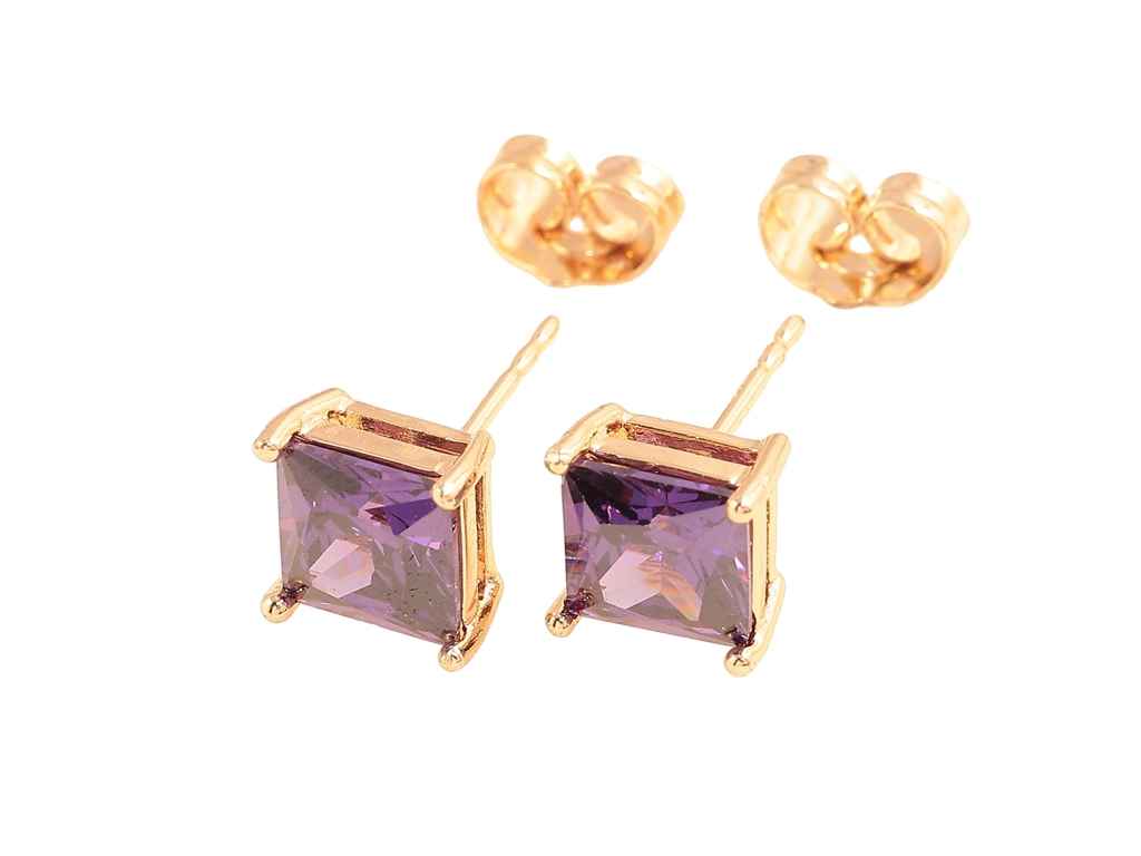 Сережки пусети ML 18K Бузкові кристали 7х7мм 303539 ТМ XUPING Сережки пусети ML 18K Бузкові кристали 7х7мм 303539 ТМ XUPING