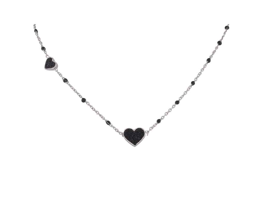 Кольє Родій Сердечки з чорними кристалами та емаллю 45-50см*1,5-8мм 301775 ТМ XUPING Кольє Родій Сердечки з чорними кристалами та емаллю 45-50см*1,5-8мм 301775 ТМ XUPING