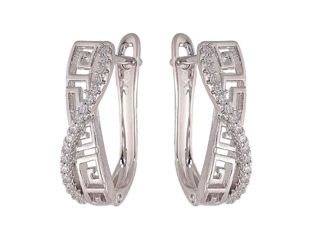 Сережки англійська застібка Родій Грецький візерунок з доріжкою кристалів 303047 ТМ XUPING Сережки англійська застібка Родій Грецький візерунок з доріжкою кристалів 303047 ТМ XUPING