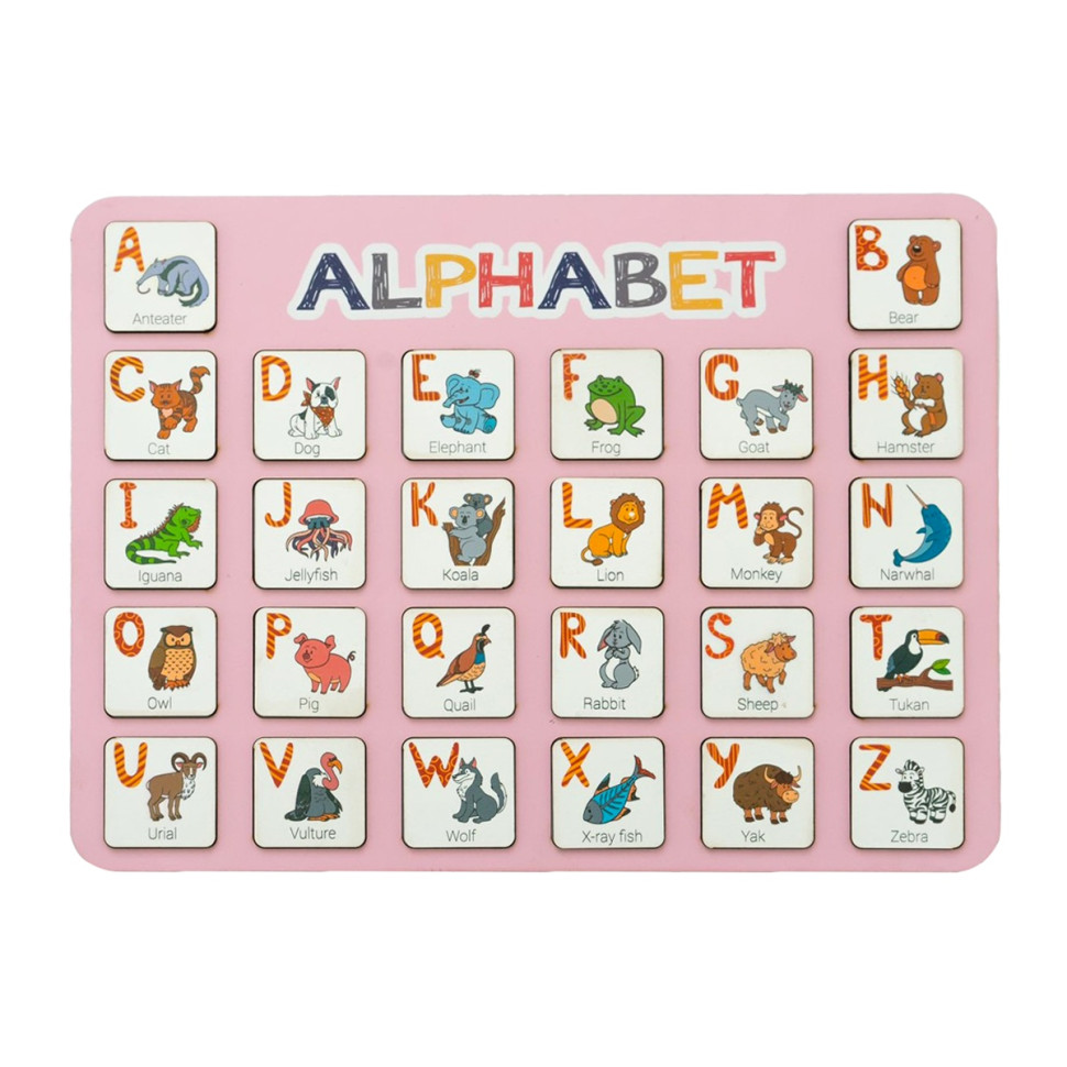 Деревянный алфавит-вкладыш английский "ALPHABET" 3240-03-001 розовый 29х39 см Деревянный алфавит-вкладыш английский "ALPHABET" 3240-03-001 розовый 29х39 см