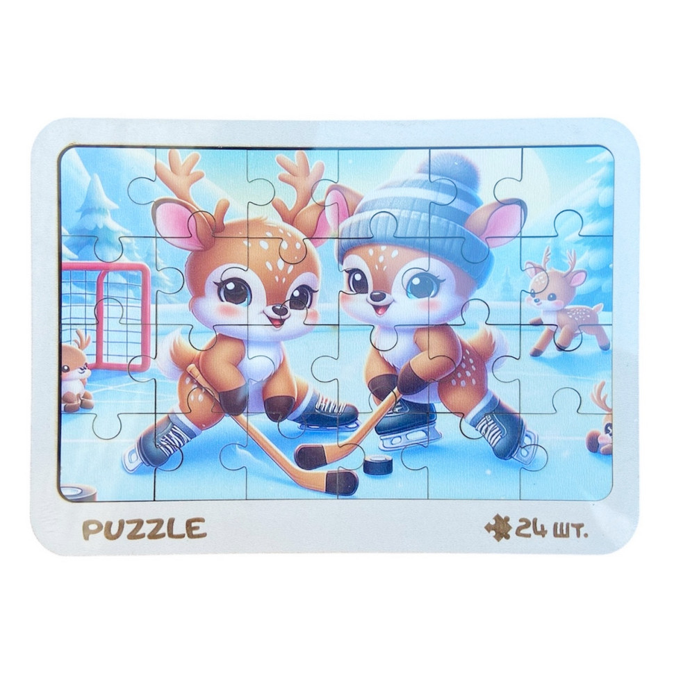 Новогодний пазл-вкладыш "Оленята" 3240-19-005, 16х22 см Новогодний пазл-вкладыш "Оленята" 3240-19-005, 16х22 см