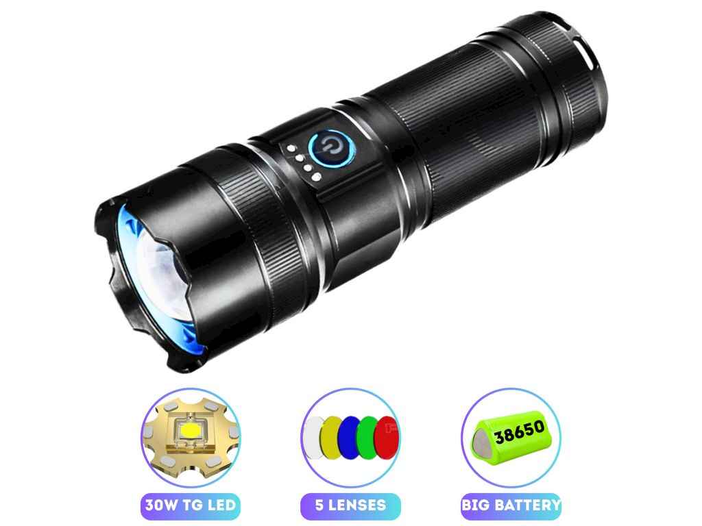 Лiхтар свiтлодiодний 6000K AK180 WHITE LASER LED PM30-TG, Power Bank, ЗУ Type-C, zoom, 5 фільтрів АКБ 3*18650 ТМ КИТАЙ Лiхтар свiтлодiодний 6000K AK180 WHITE LASER LED PM30-TG, Power Bank, ЗУ Type-C, zoom, 5 фільтрів АКБ 3*18650 ТМ КИТАЙ