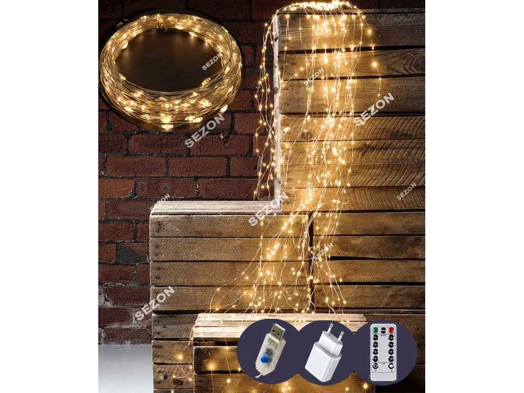 Гірлянда-пучок роса 200LED білий теплий 1м 20 ліній8 режимівUSBпульт ТМ КИТАЙ Гірлянда-пучок роса 200LED білий теплий 1м 20 ліній8 режимівUSBпульт ТМ КИТАЙ