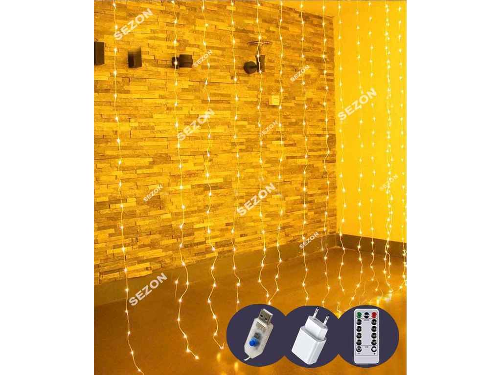 Гірлянда-шторка Роса 200LED білий теплий 3*2м USB 10 лінійUSBпульт ТМ КИТАЙ Гірлянда-шторка Роса 200LED білий теплий 3*2м USB 10 лінійUSBпульт ТМ КИТАЙ