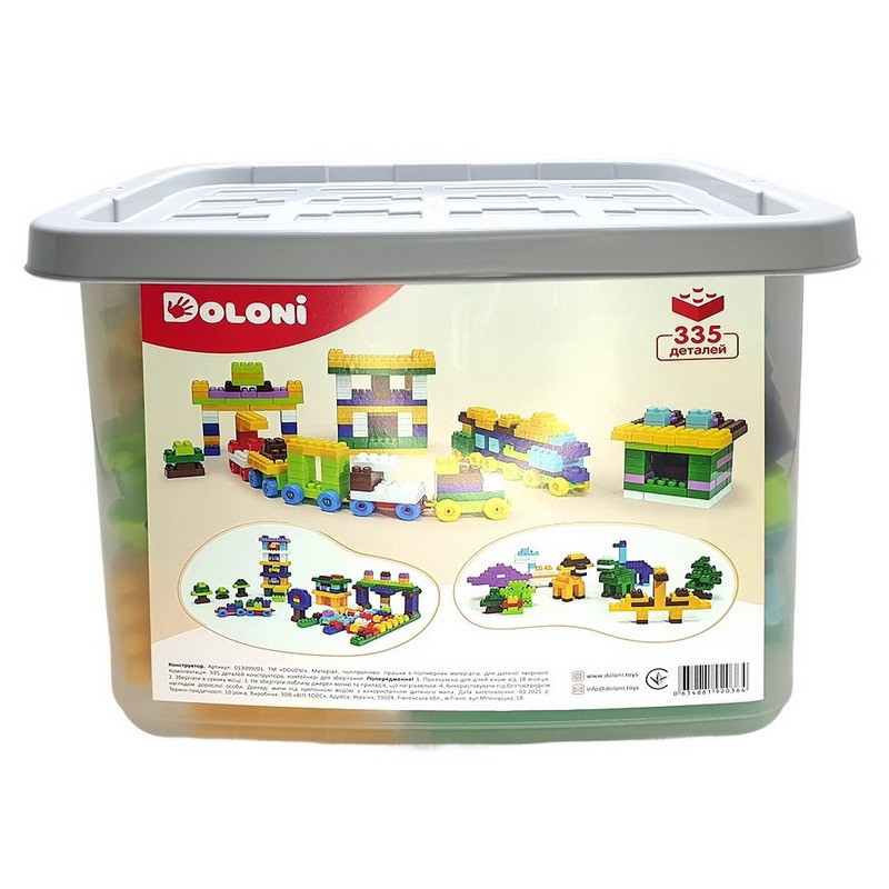 Дитячий блочний конструктор 013999/01 у пластиковому боксі, 335 деталей Дитячий блочний конструктор 013999/01 у пластиковому боксі, 335 деталей