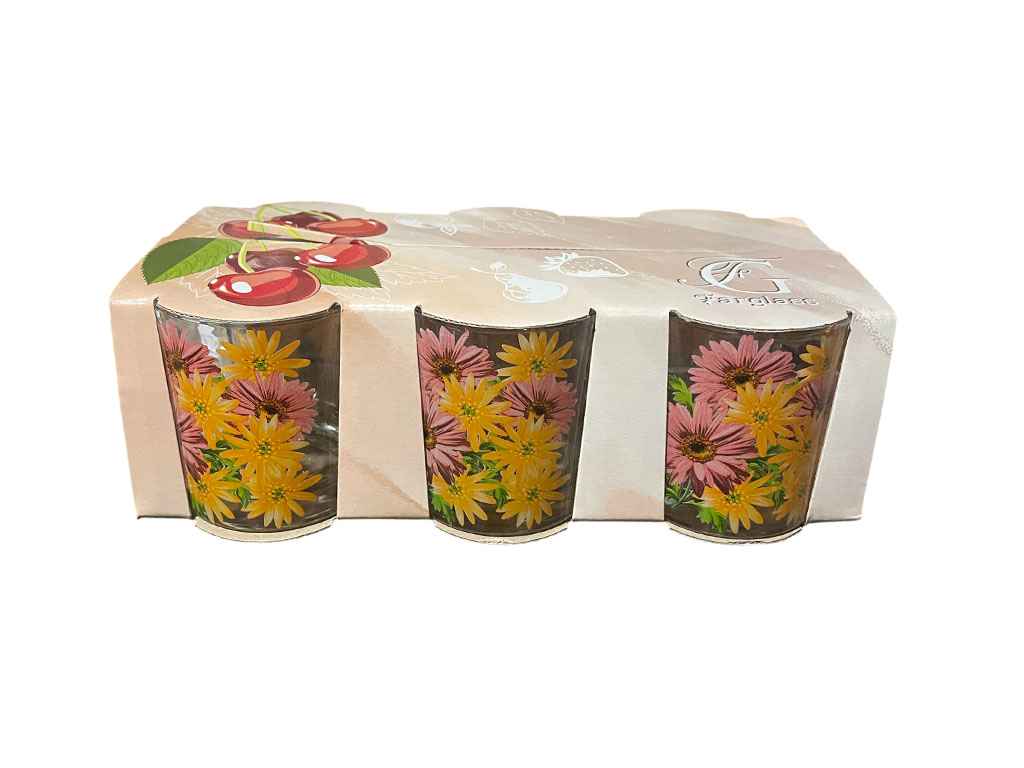 Набір стаканів 250мл 6шт низькі Квіти ТМ FARGLASS Набір стаканів 250мл 6шт низькі Квіти ТМ FARGLASS