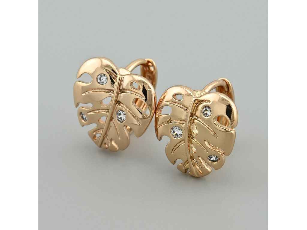 Сережки кільця Монстера 56012 14х13мм білі фіаніти 3.7г позолота 18К ТМ XUPING Сережки кільця Монстера 56012 14х13мм білі фіаніти 3.7г позолота 18К ТМ XUPING