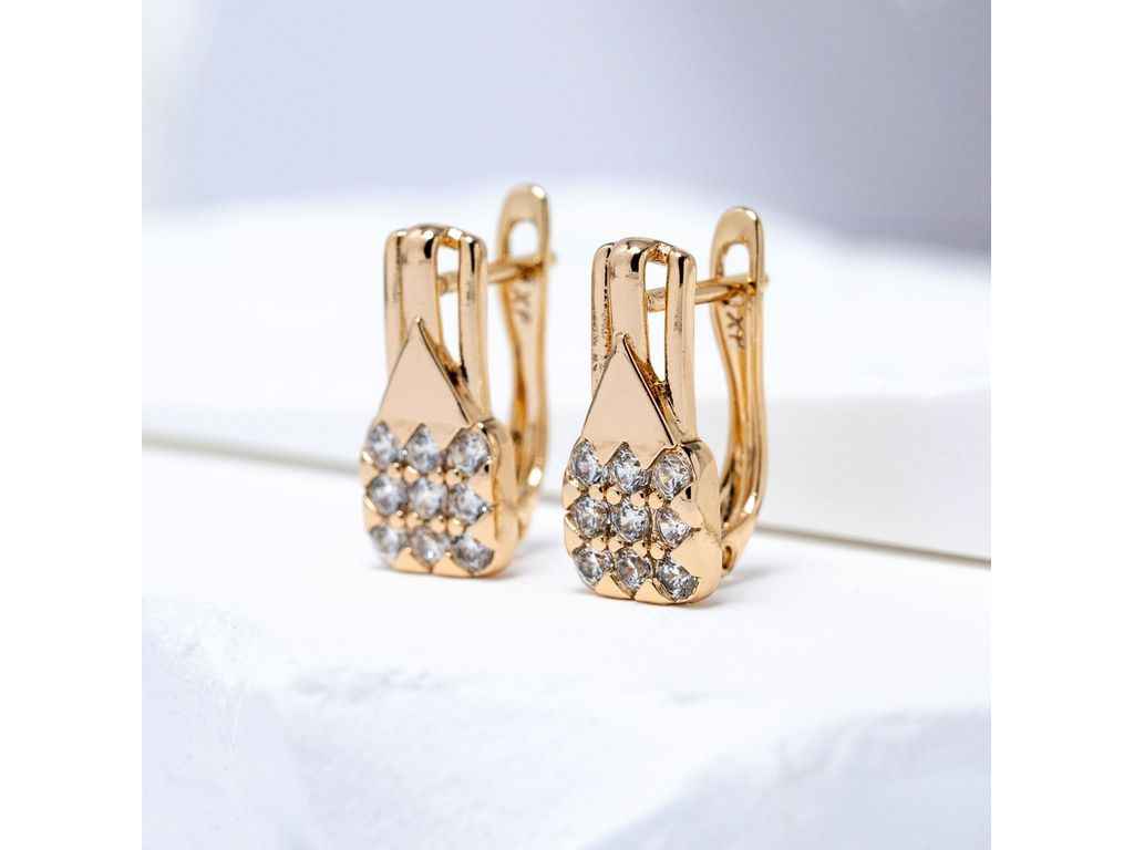 Сережки Флоріан 57353 16х7мм білі фіаніти 2.8г позолота 18К ТМ XUPING Сережки Флоріан 57353 16х7мм білі фіаніти 2.8г позолота 18К ТМ XUPING