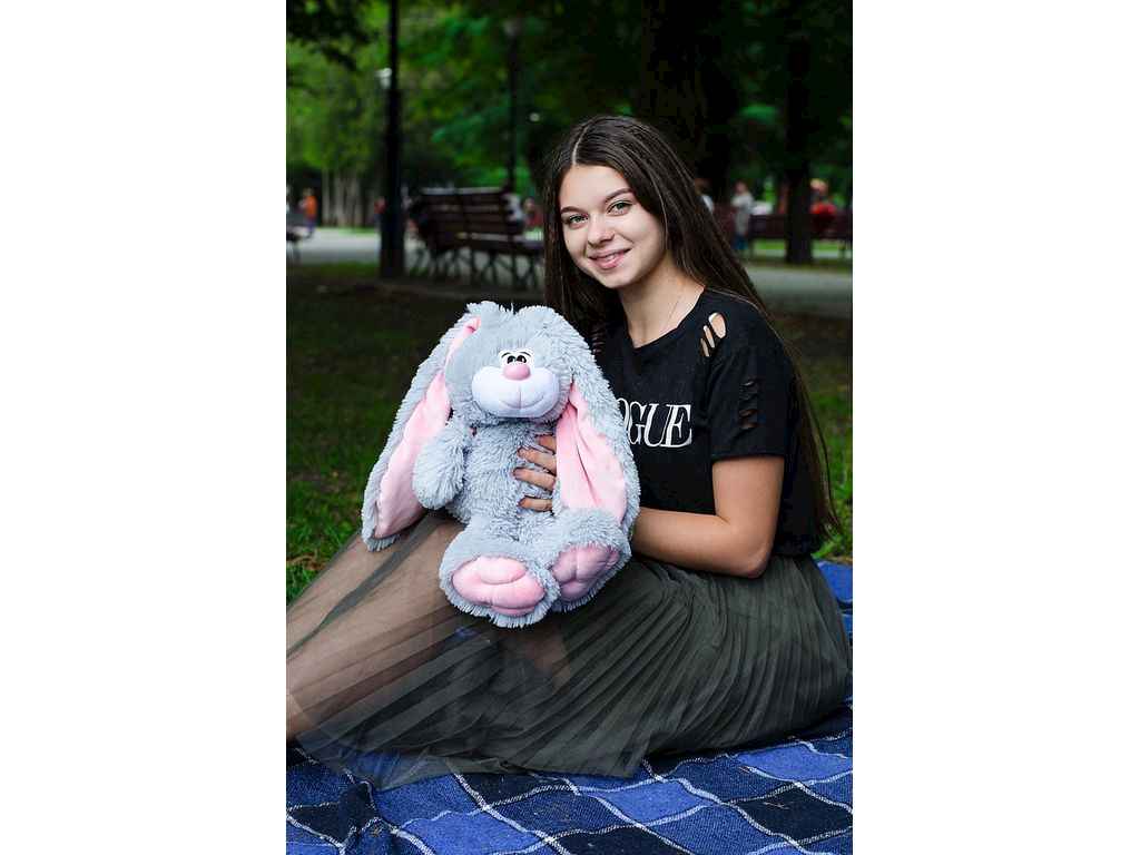 Мяка іграшка Зайчик Тотті 45см сірий з рожевим ТМ Тримішки Мяка іграшка Зайчик Тотті 45см сірий з рожевим ТМ Тримішки