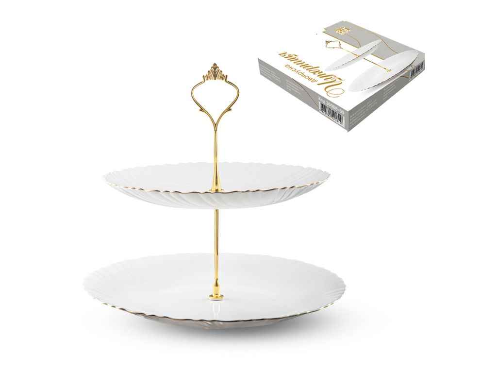 Цукерниця 30088-00 2х ярусна біла (10,8) золотий кант ТМ SNT Цукерниця 30088-00 2х ярусна біла (10,8) золотий кант ТМ SNT