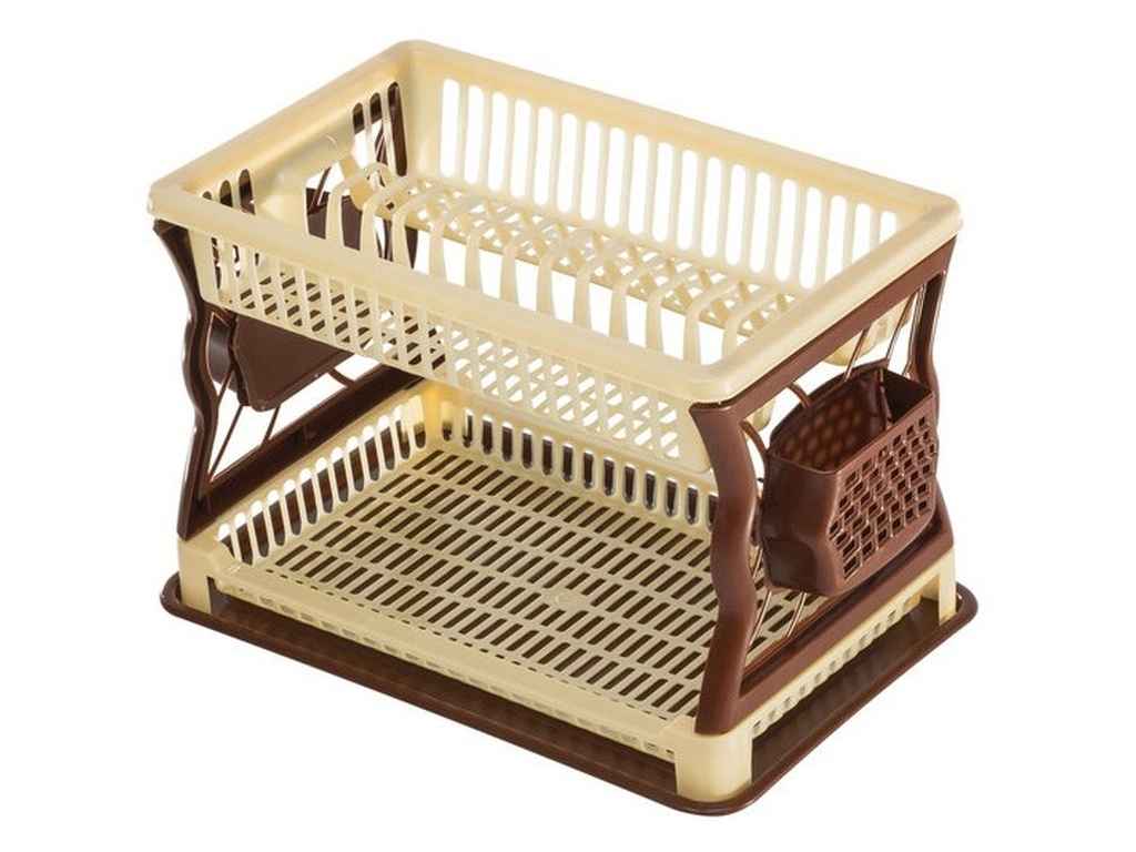 Сушарка пластикова для посуду з піддоном 43х29х27,5см (13тар) двоярусна (беж-кор) ТМ R-PLASTIC Сушарка пластикова для посуду з піддоном 43х29х27,5см (13тар) двоярусна (беж-кор) ТМ R-PLASTIC