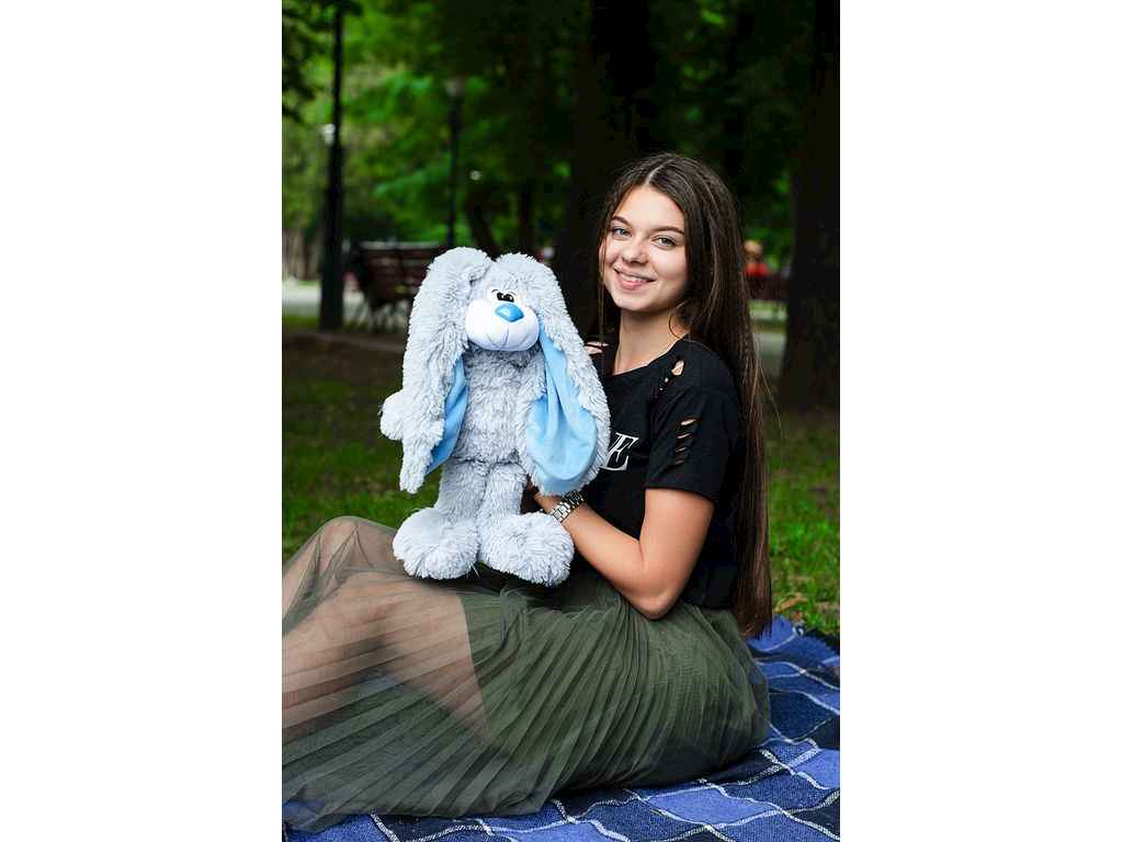 Мяка іграшка Зайчик Тотті 45см сірий з блакитним ТМ Тримішки Мяка іграшка Зайчик Тотті 45см сірий з блакитним ТМ Тримішки