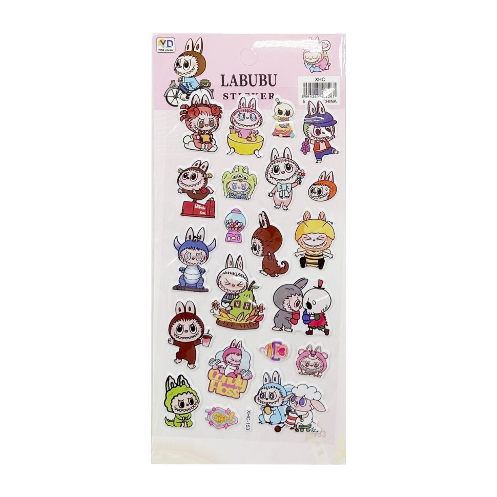 Дитячий набір наліпок "Лабубу" YG0328(Pink) мікс, 10х22 см Дитячий набір наліпок "Лабубу" YG0328(Pink) мікс, 10х22 см