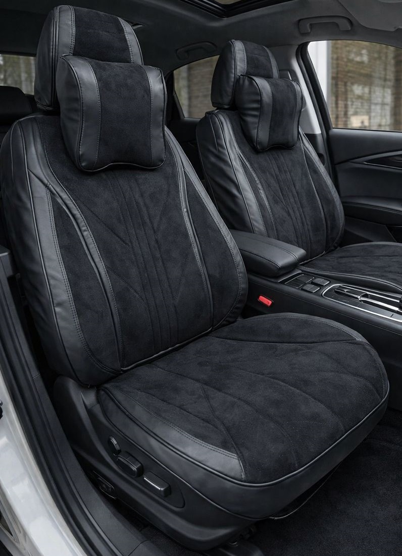 Чохли - Накидки сидіння Алькантара + Шкір. зам 5D "SHIRO" (спинка закрита) Чорні Чохли - Накидки сидіння Алькантара + Шкір. зам 5D "SHIRO" (спинка закрита) Чорні