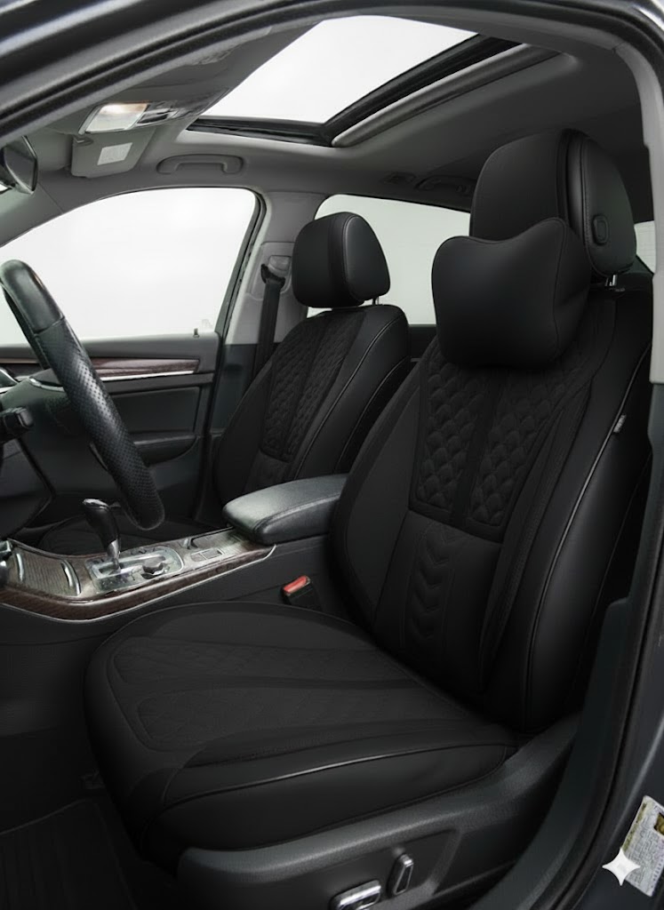 Чохли - Накидки сидіння Алькантара + Шкір. зам 5D "YUKI" (спинка закрита) Чорні Чохли - Накидки сидіння Алькантара + Шкір. зам 5D "YUKI" (спинка закрита) Чорні