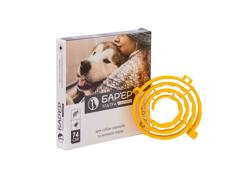 Нашийник протипаразитарний Собаки БАРЄР УЛЬТРА п/бліх/кліщів для середніх та великих порід 74см ТМПродукт Нашийник протипаразитарний Собаки БАРЄР УЛЬТРА п/бліх/кліщів для середніх та великих порід 74см ТМПродукт