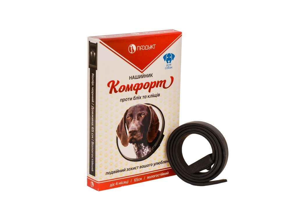 Нашийник протипаразитарний Собаки Комфорт проти бліх та кліщів чорний 65см ТМПродукт Нашийник протипаразитарний Собаки Комфорт проти бліх та кліщів чорний 65см ТМПродукт