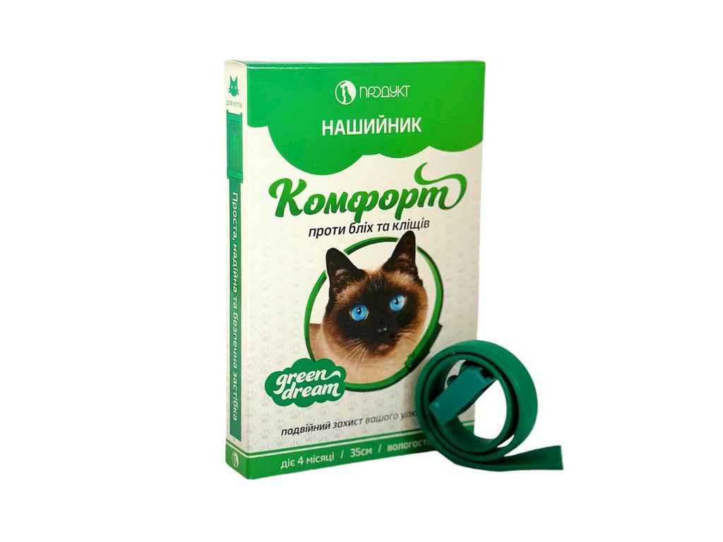 Нашийник протипаразитарний Коти Комфорт проти бліх та кліщів зелений 32,5см ТМПродукт Нашийник протипаразитарний Коти Комфорт проти бліх та кліщів зелений 32,5см ТМПродукт