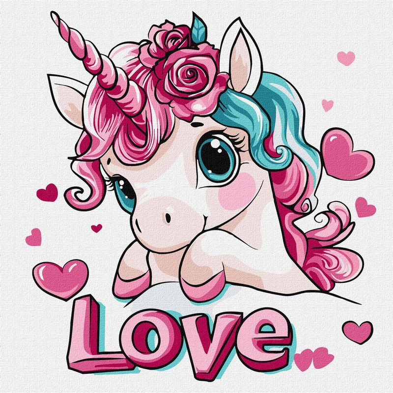 Картина по номерам "Романтический единорог" KHO1095, 30х30 см Картина по номерам "Романтический единорог" KHO1095, 30х30 см