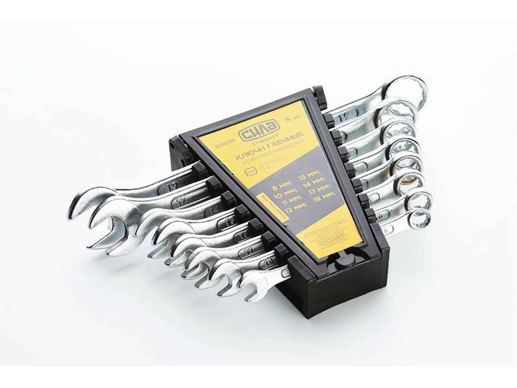 Набір ключів 8 Cr-V ріжково-накидних Стандарт (8,9,10,12,13,14,17,19мм) ТМ СИЛА Набір ключів 8 Cr-V ріжково-накидних Стандарт (8,9,10,12,13,14,17,19мм) ТМ СИЛА