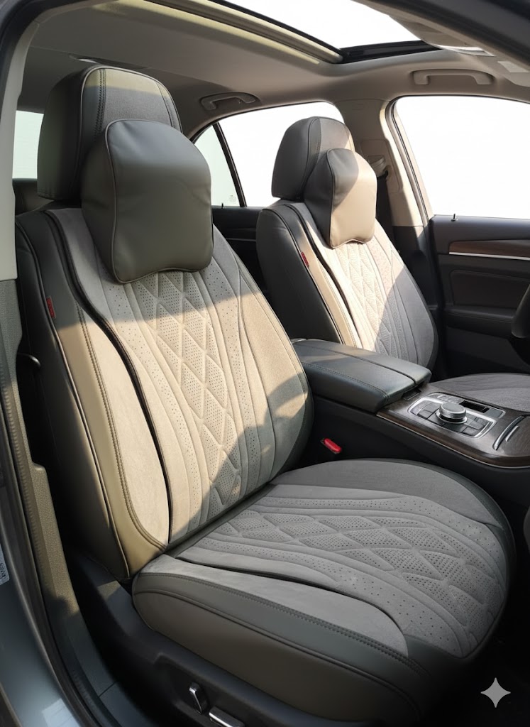 Чохли - Накидки сидіння Алькантара + Шкір. зам 5D "KIWI" (спинка закрита) Сірі Чохли - Накидки сидіння Алькантара + Шкір. зам 5D "KIWI" (спинка закрита) Сірі