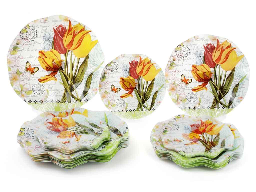 Тарілка скляна кругла 25см Букет тюльпанів 6шт 809-244 ТМ BONADI Тарілка скляна кругла 25см Букет тюльпанів 6шт 809-244 ТМ BONADI