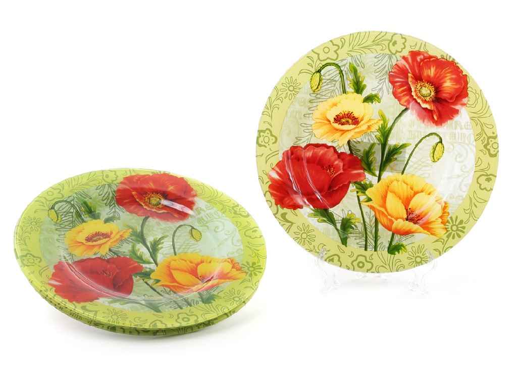 Тарілка скляна кругла 25см Маки 6шт 809-254 ТМ BONADI Тарілка скляна кругла 25см Маки 6шт 809-254 ТМ BONADI