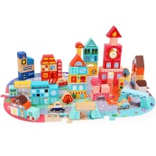 Деревянный конструктор "Город" C 75545, 12 пазлов, 88 деталей. Изображение №2