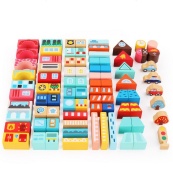 Деревянный конструктор "Город" C 75545, 12 пазлов, 88 деталей. Изображение №3